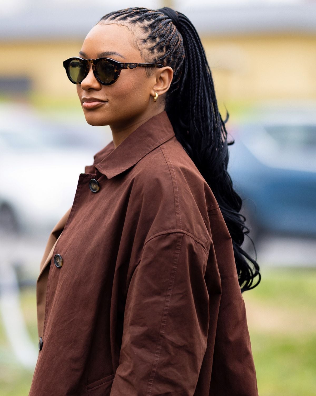Mid-Back Black Box Braids Sharp High Ponytail — Simple Box Braids