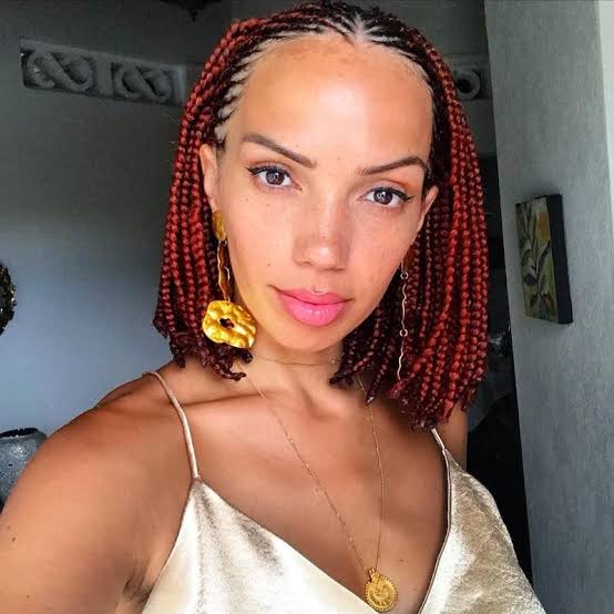 Short Reddish-Brown Box Braids Chin Length — Simple Box Braids