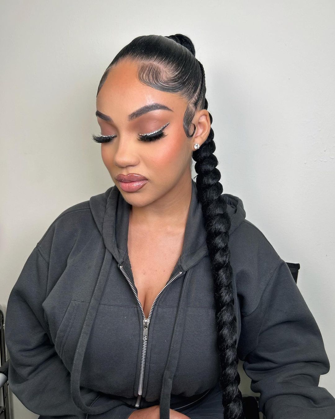 Sleek Edges Thick Braided Ponytail — Simple Braided Ponytail Hairstyles Black