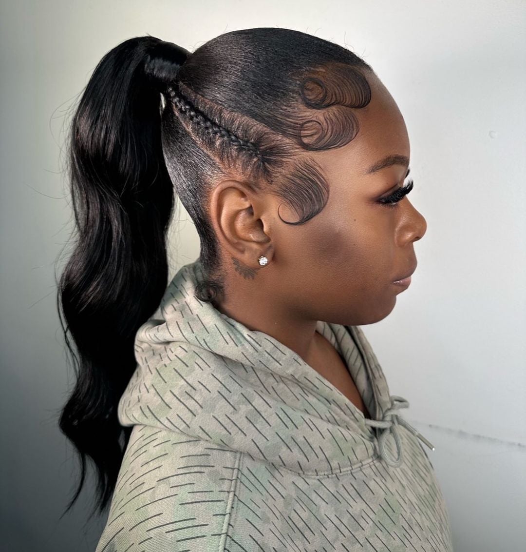 Braided Ponytail With Swirled Baby Hairs — Simple Braided Ponytail Hairstyles Black