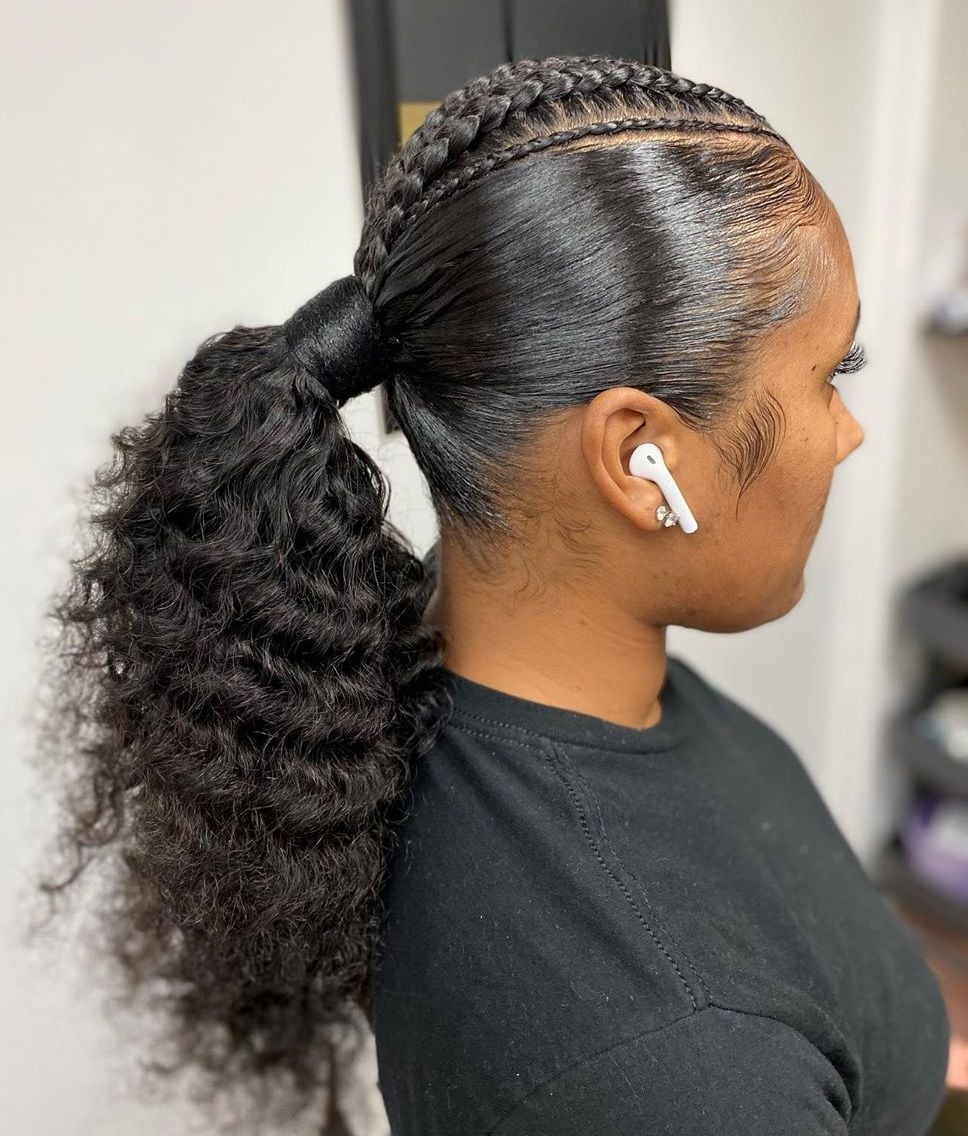 Cornrow Top Braided Ponytail — Simple Braided Ponytail Hairstyles Black
