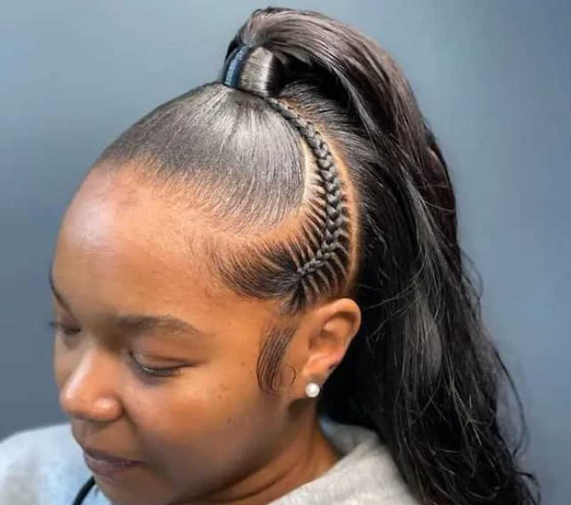 Side Parted Braided Ponytail With Accent Braid — Simple Braided Ponytail Hairstyles Black