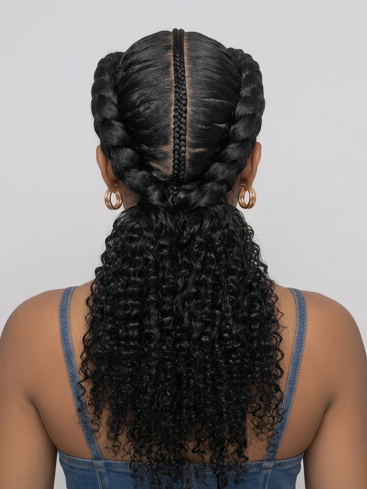 Double Braided Ponytails With Curly Extensions — Simple Braided Ponytail Hairstyles Black