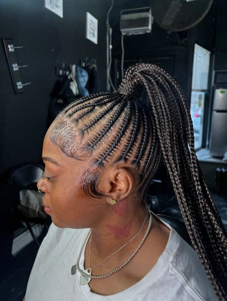 Cornrows To Straight Braided Ponytail — Simple Braided Ponytail Hairstyles Black