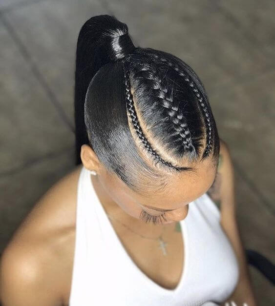 Ponytail With Double Braid Accents — Simple Braided Ponytail Hairstyles Black