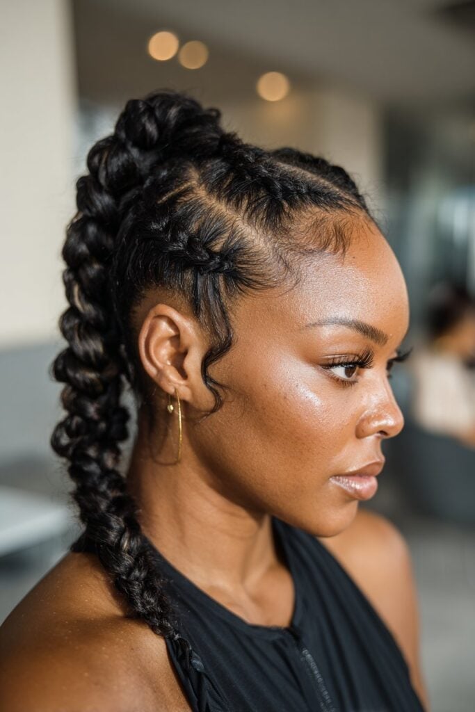 Mid-Back Braided Ponytail With Face-Framing Tendrils — Simple Braided Ponytail Hairstyles Black