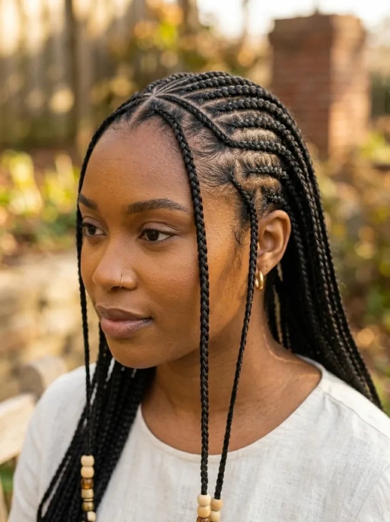 Mid-Back Straight Box Braids With Wooden Beads — Simple Braids for Black Women