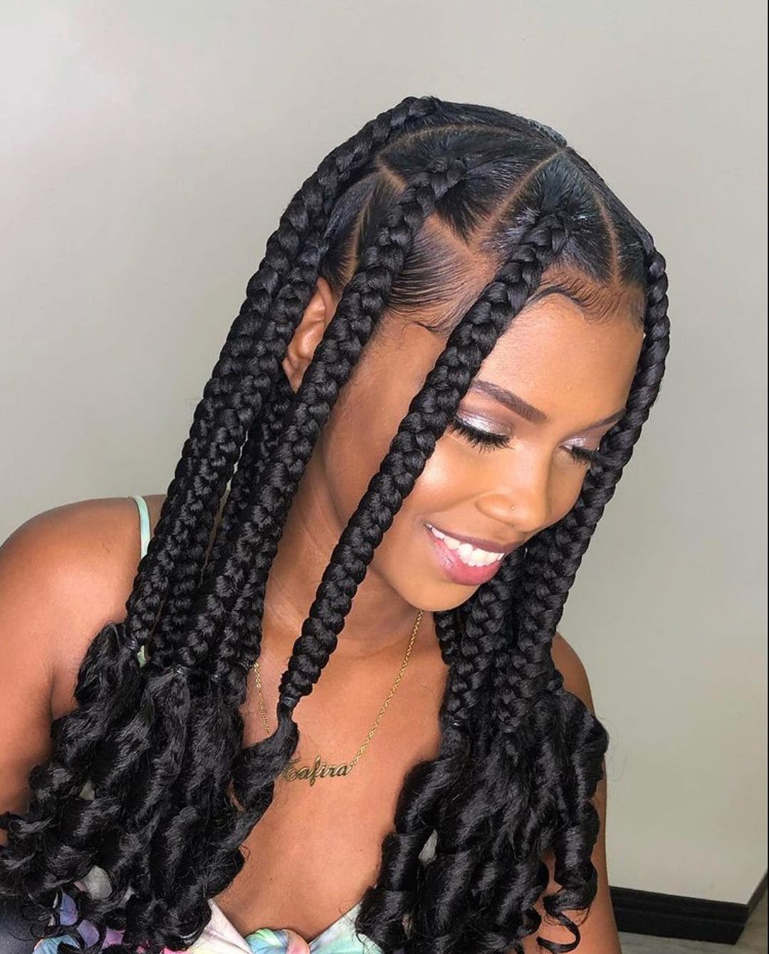 Mid-Back Box Braids With Wavy Ends — Simple Braids for Black Women