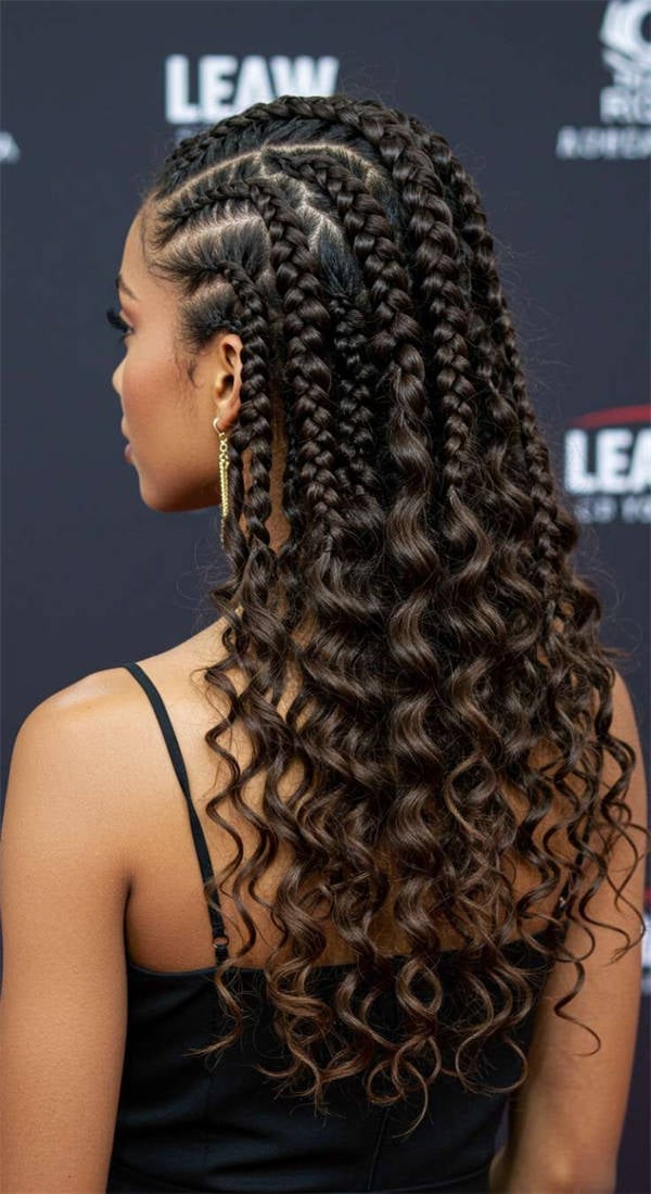 Mid-Back Braids With Voluminous Curls — Simple Braids for Black Women