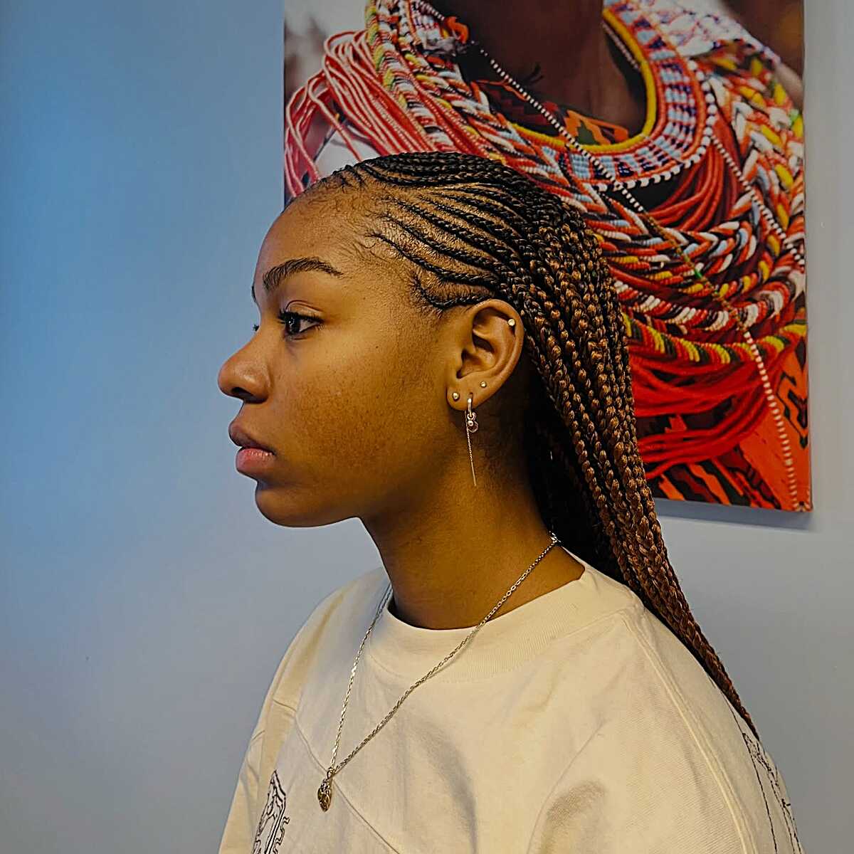 Mid-Back Cornrows With Brown Highlights, Straight — Simple Braids for Black Women