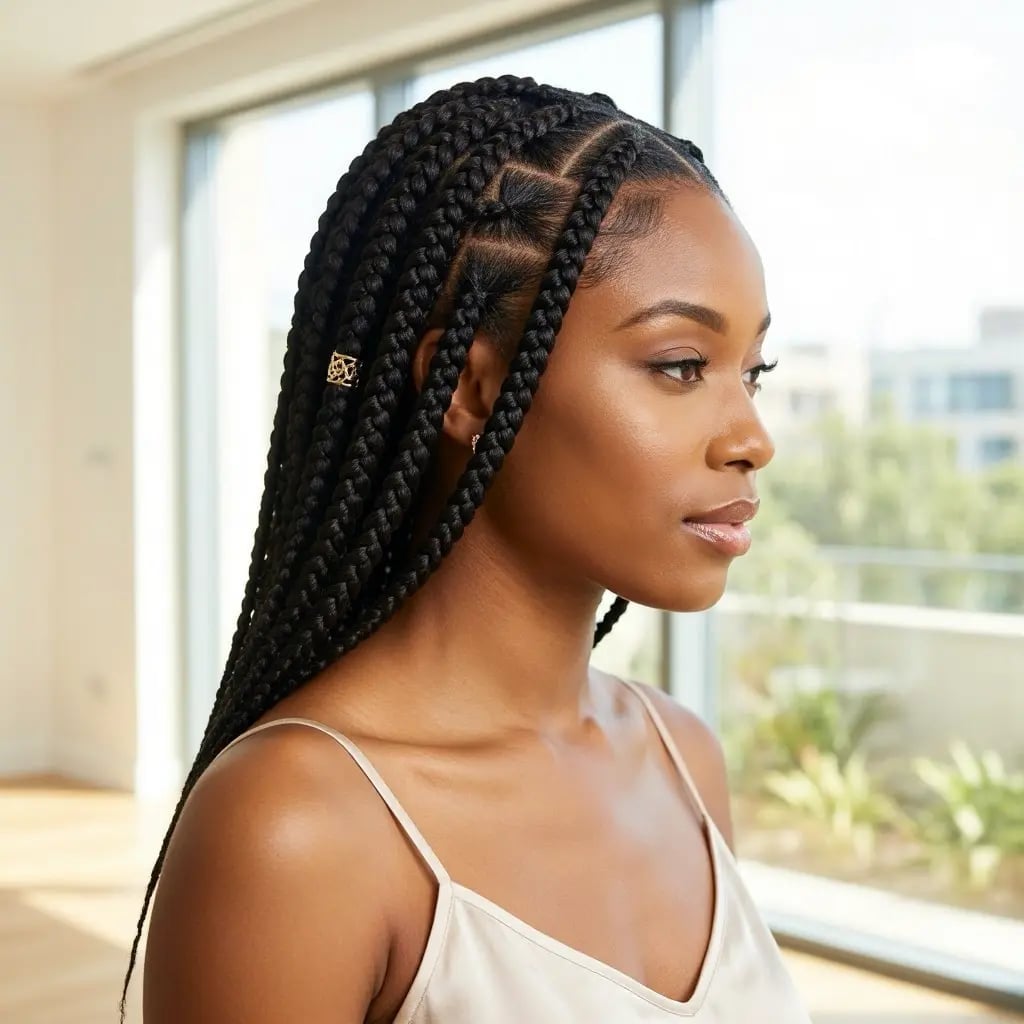 Mid-Back Large Box Braids With Beads — Simple Braids for Black Women