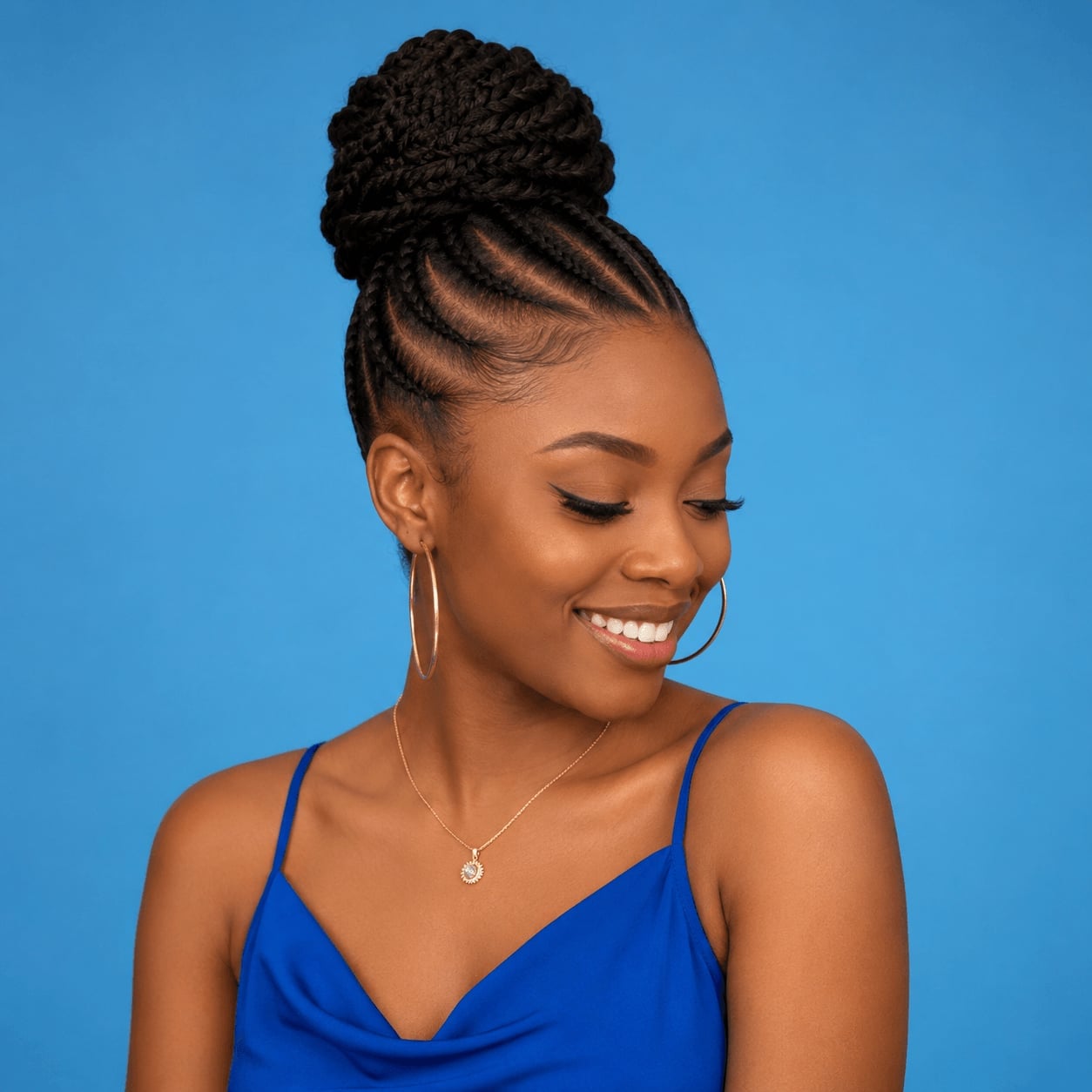 Cornrows Into High Voluminous Braided Bun — Simple Braids on Natural Hair