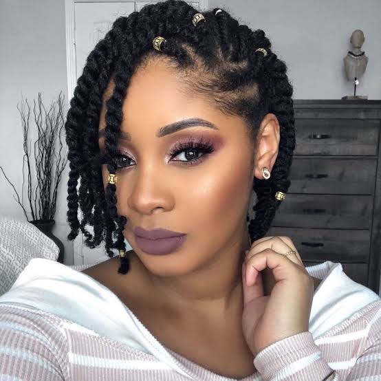 Collarbone Braids With Gold Beads — Simple Braids on Natural Hair