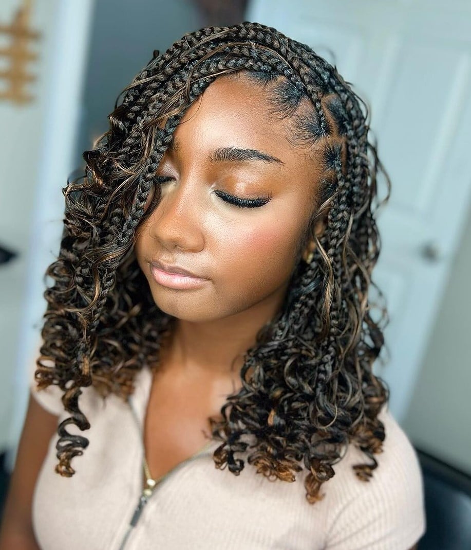 Collarbone Braids With Blonde Highlights Curly Ends — Simple Braids on Natural Hair