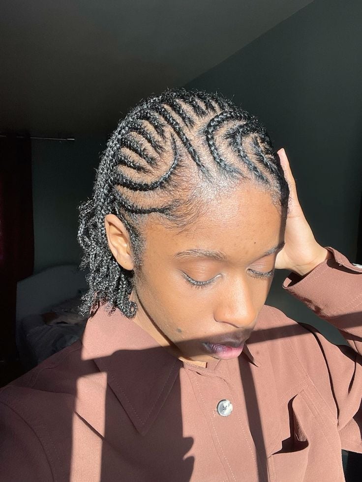 Shoulder Length Geometric Cornrows — Simple Braids on Natural Hair