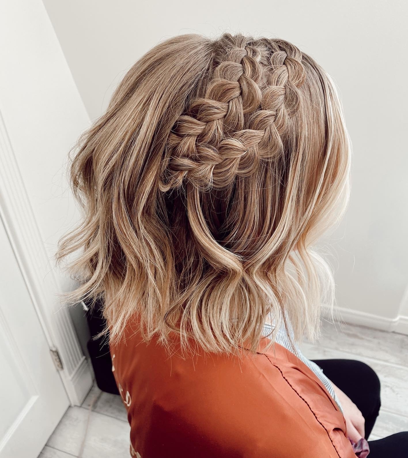 Ash Blonde Bob With Braided Accent Ash Blonde Bob With Braided Accent — Simple Braids on Top