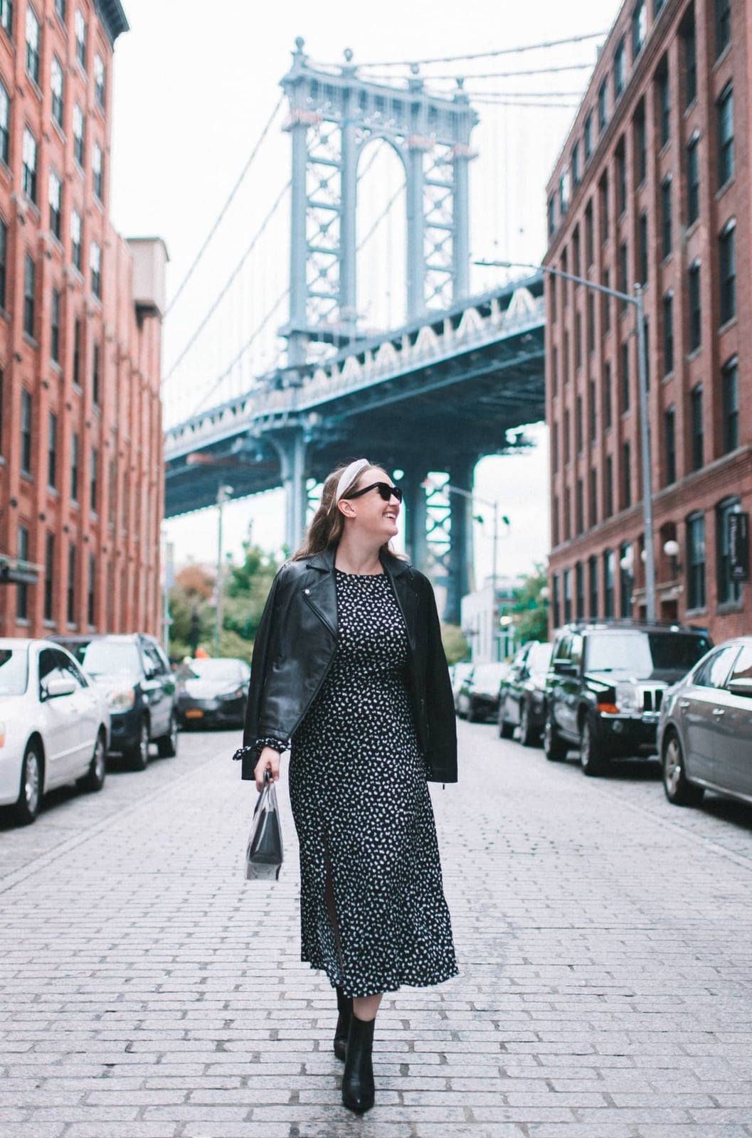 Leather Jacket Over Patterned Midi Dress — Simple Brewery Outfits