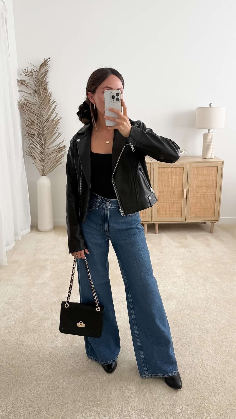 Moto Jacket with Wide-Leg Jeans — Simple Brewery Outfits