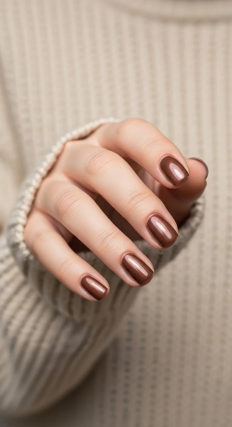Short Oval Medium Brown Chrome Polish Short Oval Medium Brown Chrome Polish — Simple Brown Chrome Nails