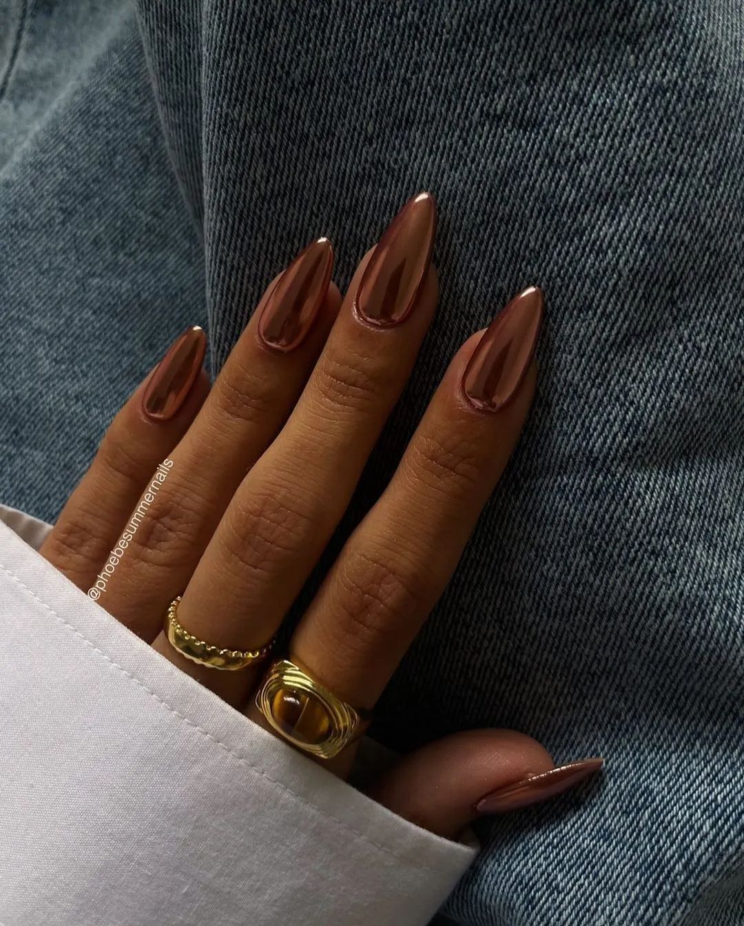 Bronze Brown Chrome Long Stiletto Nails Bronze Brown Chrome Long Stiletto Nails — Simple Brown Chrome Nails