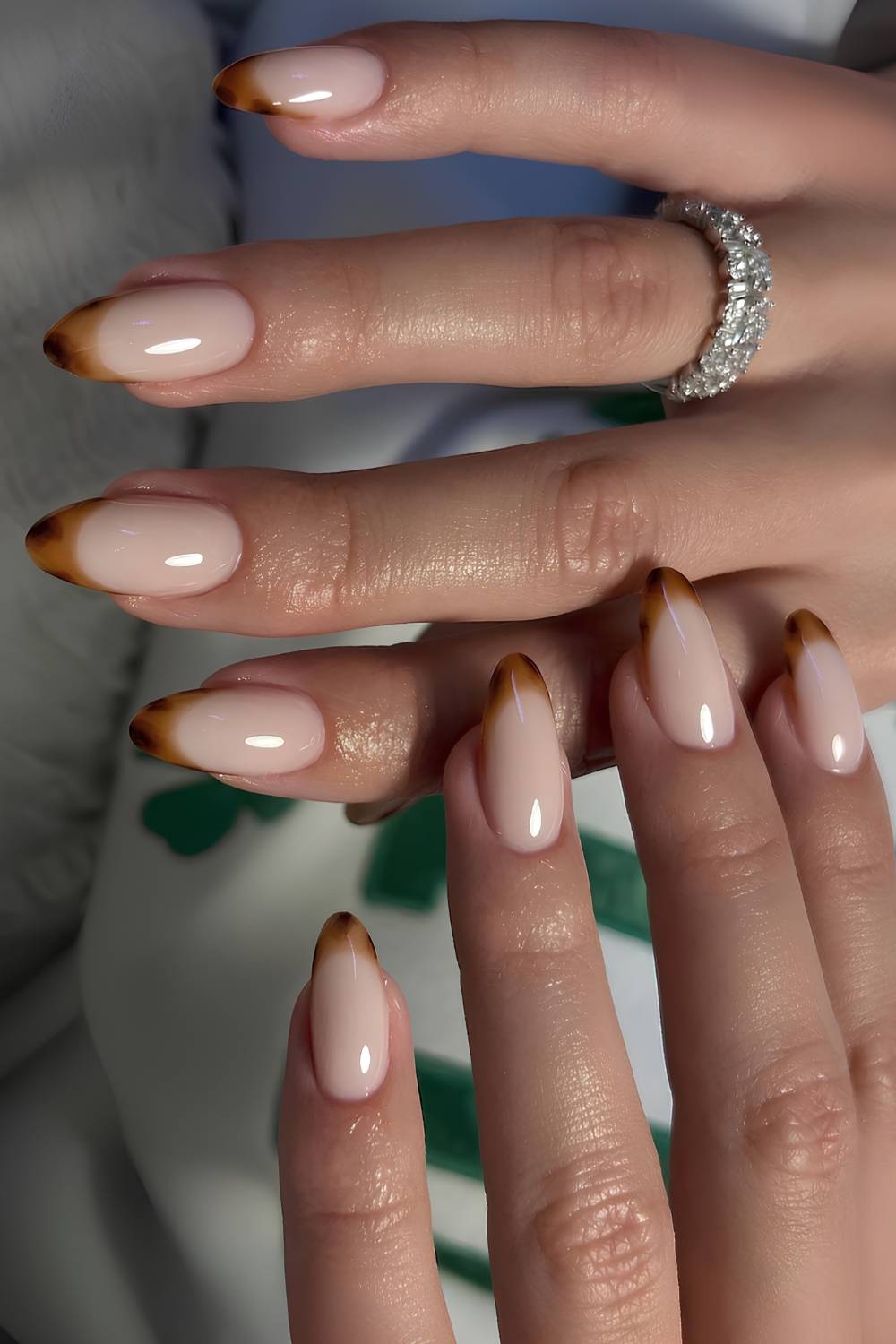 Medium Oval Nude to Brown Gradient Tips — Simple Brown French Tip Nails