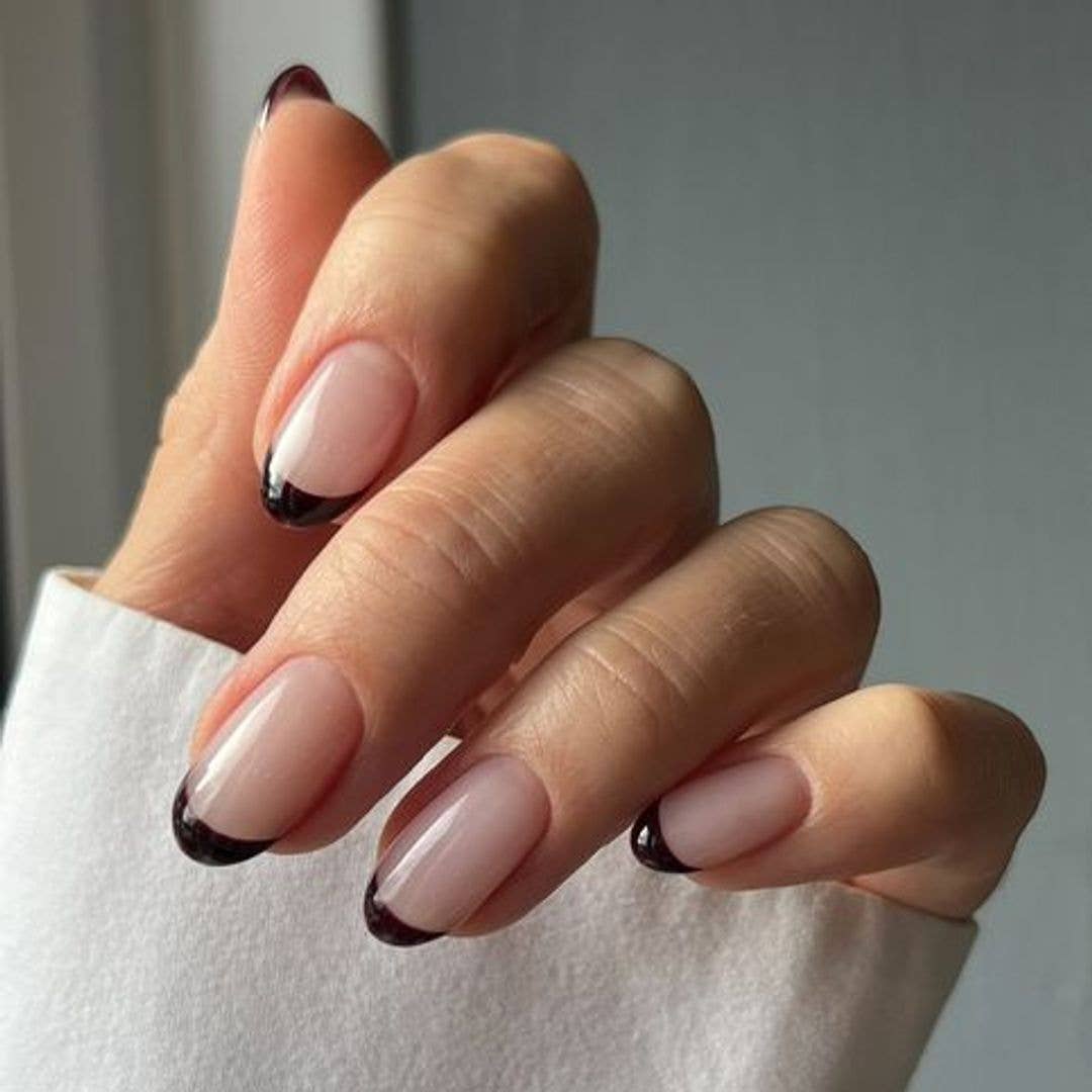 Medium Squoval Deep Brown French Tips — Simple Brown French Tip Nails