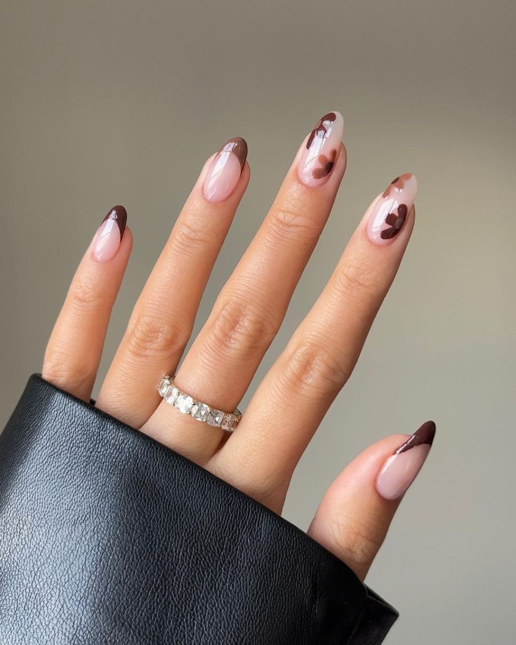 Medium Almond Micro Brown French — Simple Brown French Tip Nails