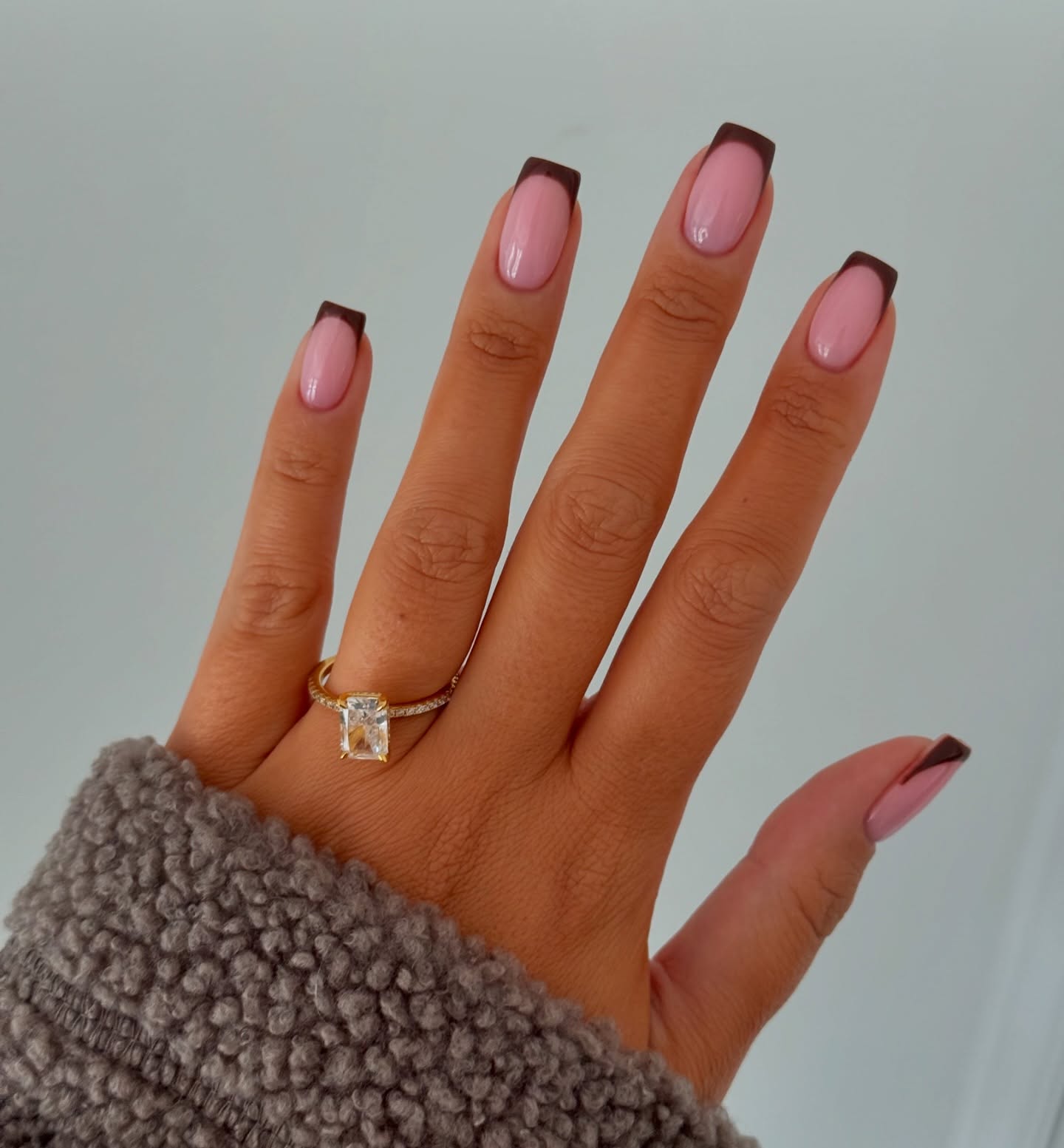 Sharp Contrast Short Square Brown Tips — Simple Brown French Tip Nails