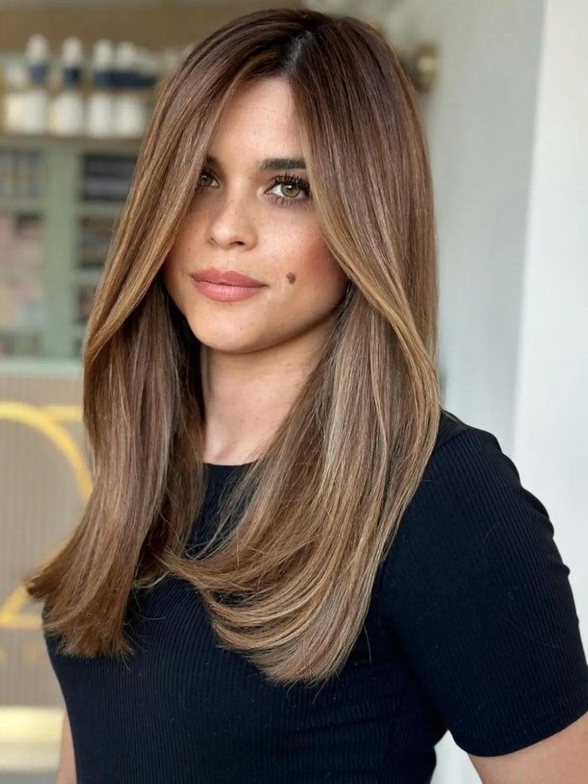 Collarbone Layers With Subtle Brown Highlights — Simple Brown Highlights