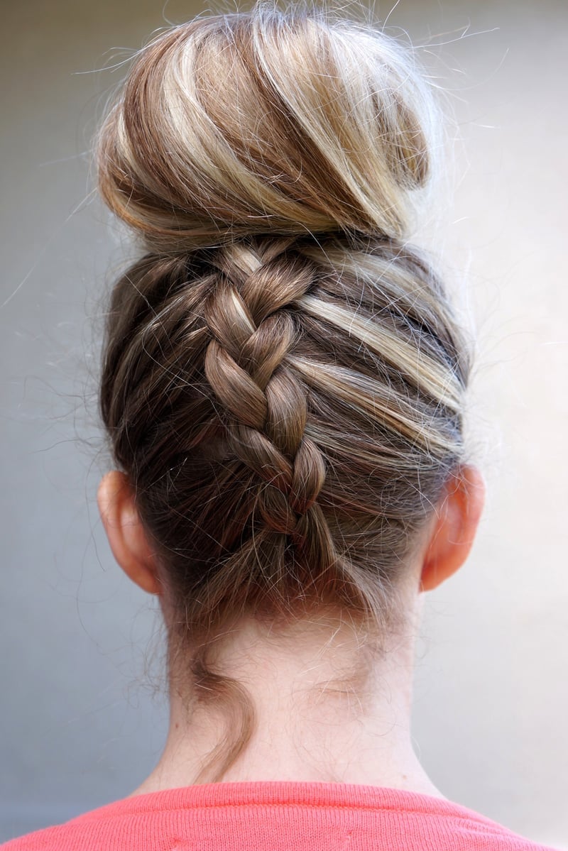 Messy Blonde Bun With Single Braid — Simple Bun Braids