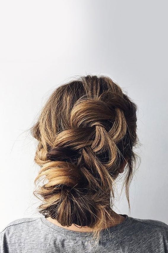 Messy Brown Caramel Braided Bun — Simple Bun Braids
