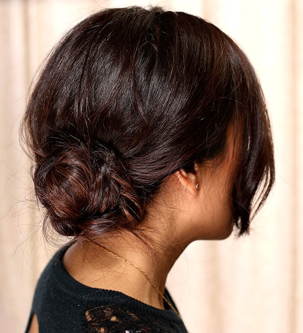 Sleek Dark Brown Bob Braided Bun — Simple Bun Braids