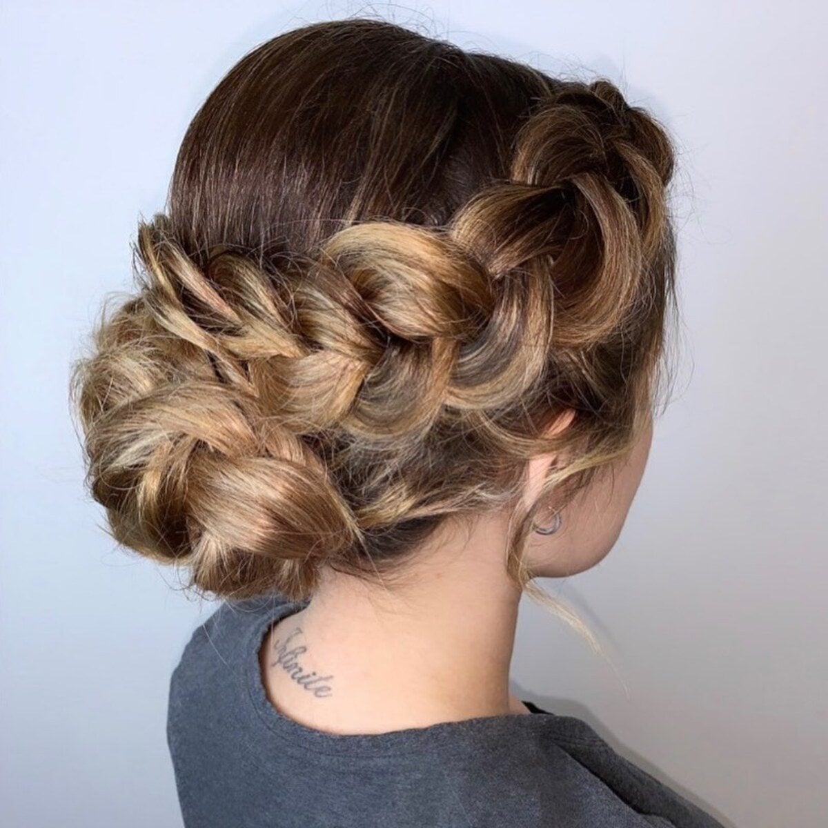 Textured Brown Blonde Chunky Braid Bun — Simple Bun Braids