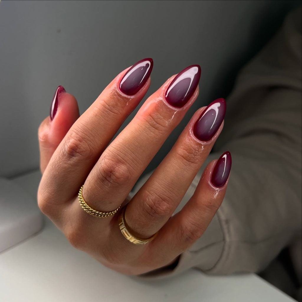 Burgundy to Nude Ombre Almond Nails Burgundy to Nude Ombre Almond Nails — Simple Burgundy Nails Art