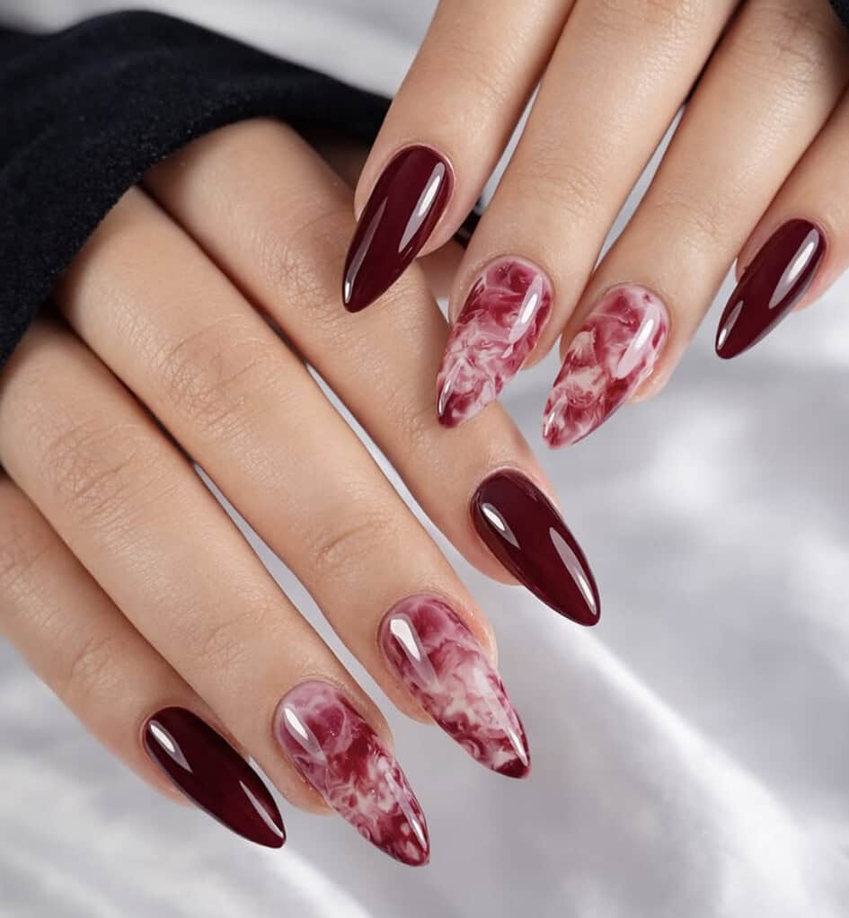 Stiletto Nails Burgundy Marble Design Stiletto Nails Burgundy Marble Design — Simple Burgundy Nails Art