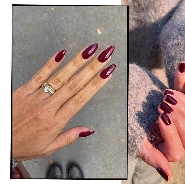Medium Almond Nails In Glossy Dark Burgundy — Simple Burgundy Nails Design