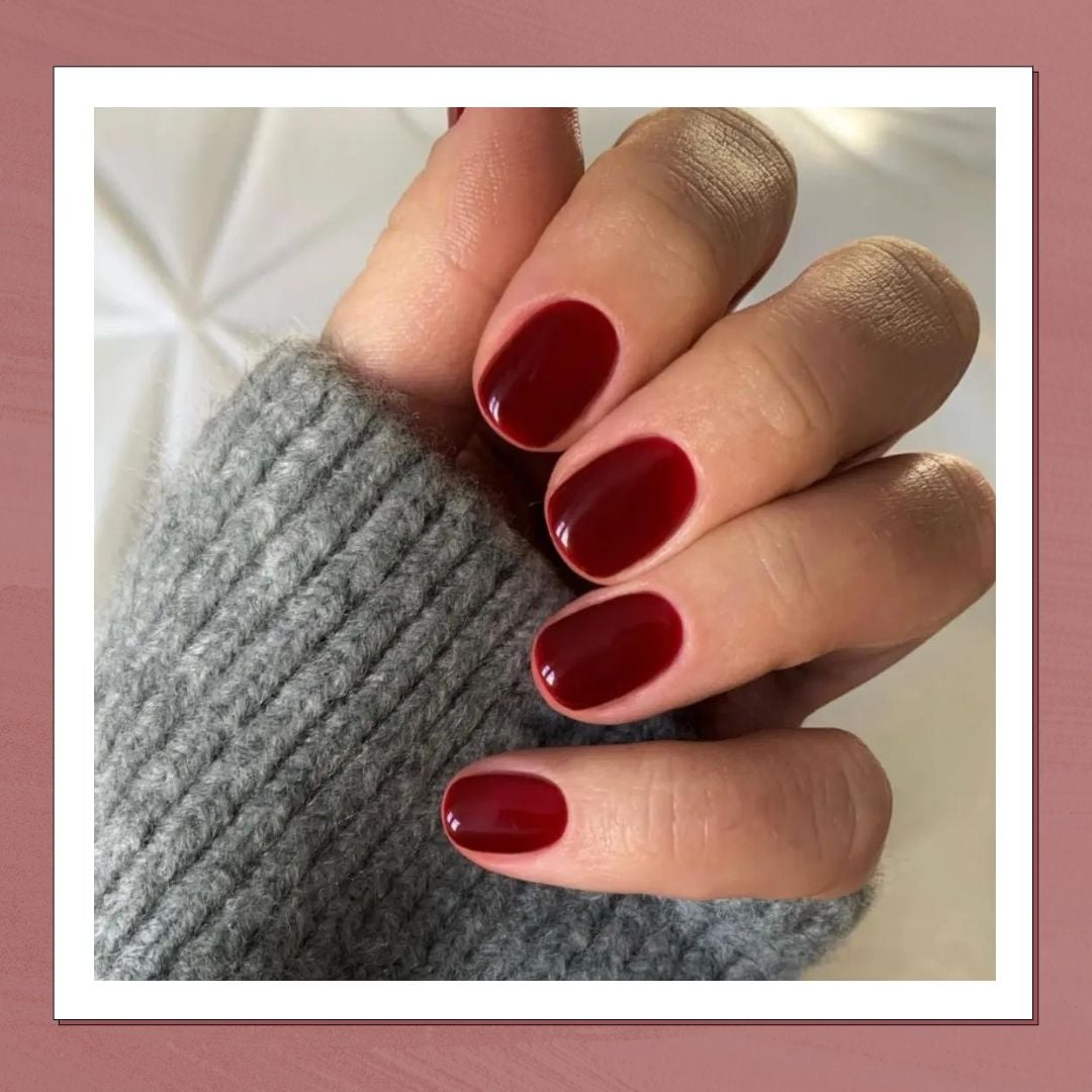 Short Oval Nails In Rich Glossy Burgundy With короткий овал — Simple Burgundy Nails Design