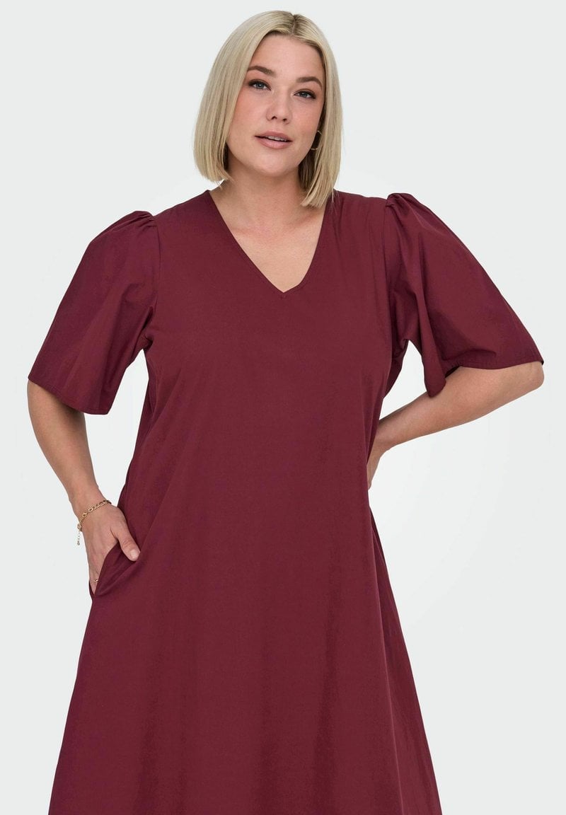Burgundy A-Line Dress with Puffed Sleeves — Simple Burgundy Outfits for Women