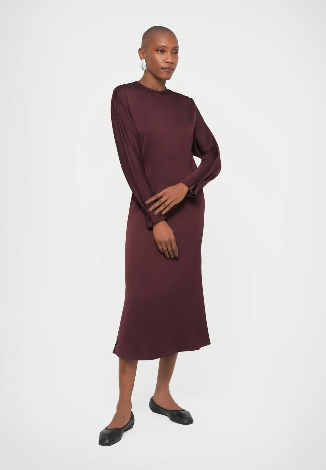 Burgundy Batwing Sleeve Jersey Dress — Simple Burgundy Outfits for Women
