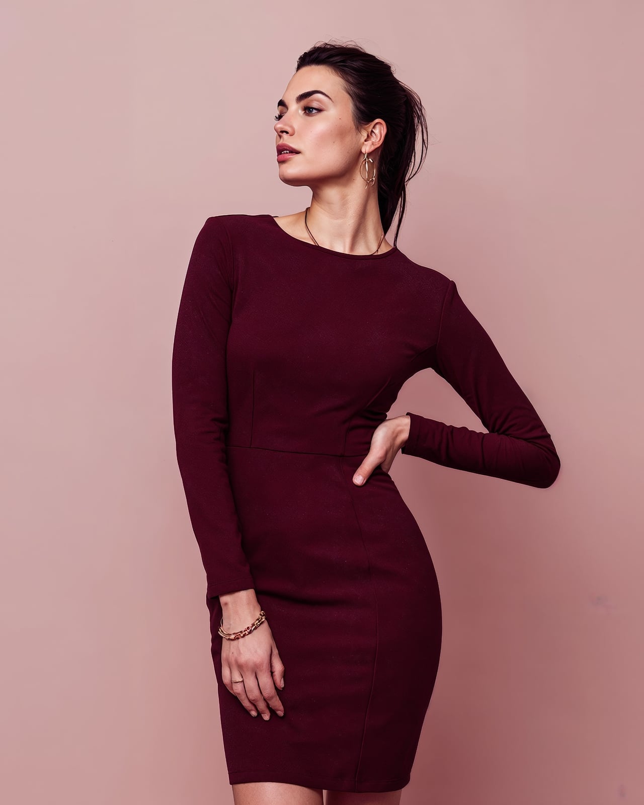 Burgundy Sheath Dress with Subtle Seam Details — Simple Burgundy Outfits for Women