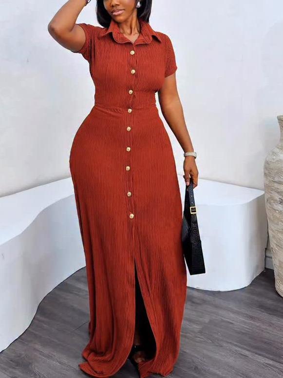 Rust Ribbed Knit Button Down Dress — Simple Button Down Outfits