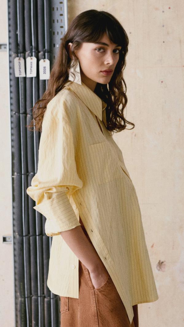 Pale Yellow Pinstripe Button Down With Brown Trousers — Simple Button Down Outfits