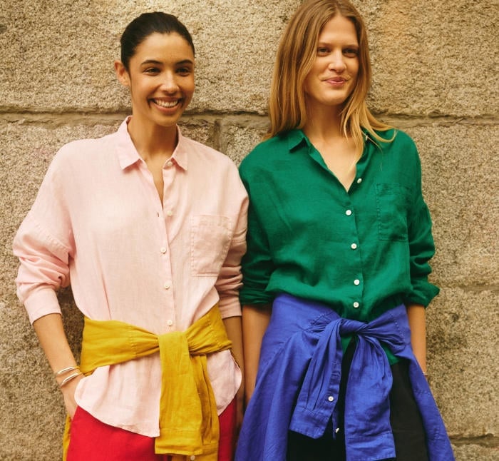Pink And Green Linen Shirts With Sashes — Simple Button Down Outfits