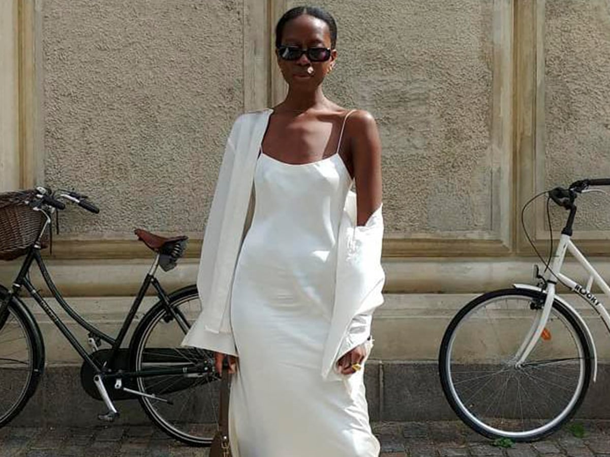 White Satin Slip Dress With Oversized Shirt White Satin Slip Dress With Oversized Shirt — Simple Casual Dresses Outfits