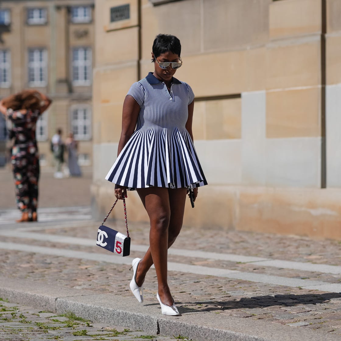 Navy and White Striped Fit and Flare Dress Navy and White Striped Fit and Flare Dress — Simple Celebrities Dresses