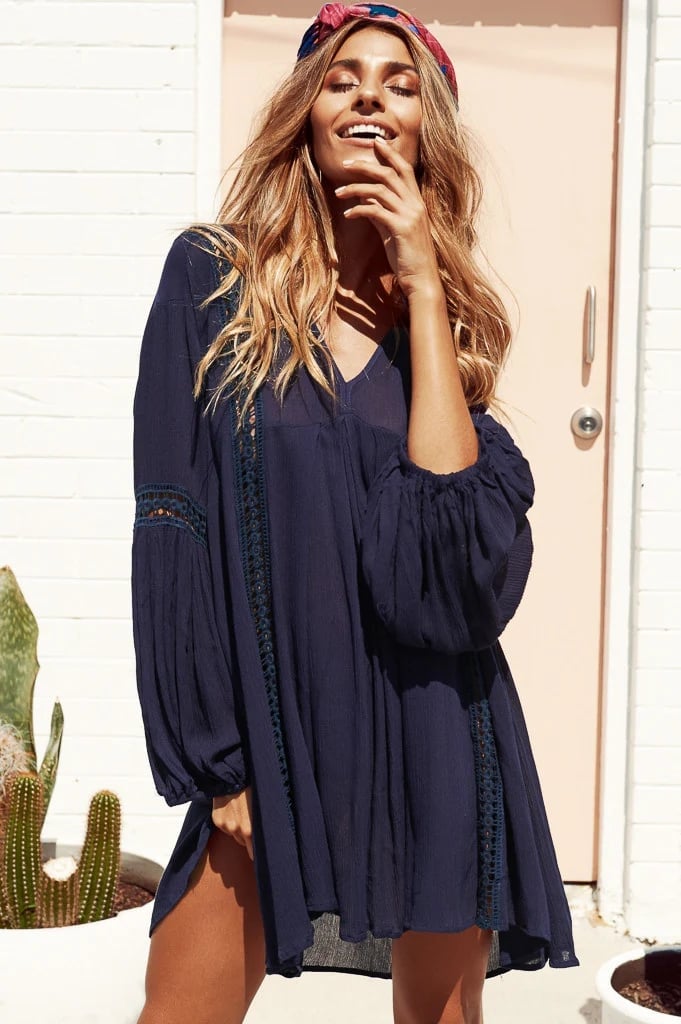 Navy Blue A-line Mini Dress with Balloon Sleeves Navy Blue A-line Mini Dress with Balloon Sleeves — Simple Celebrities Dresses