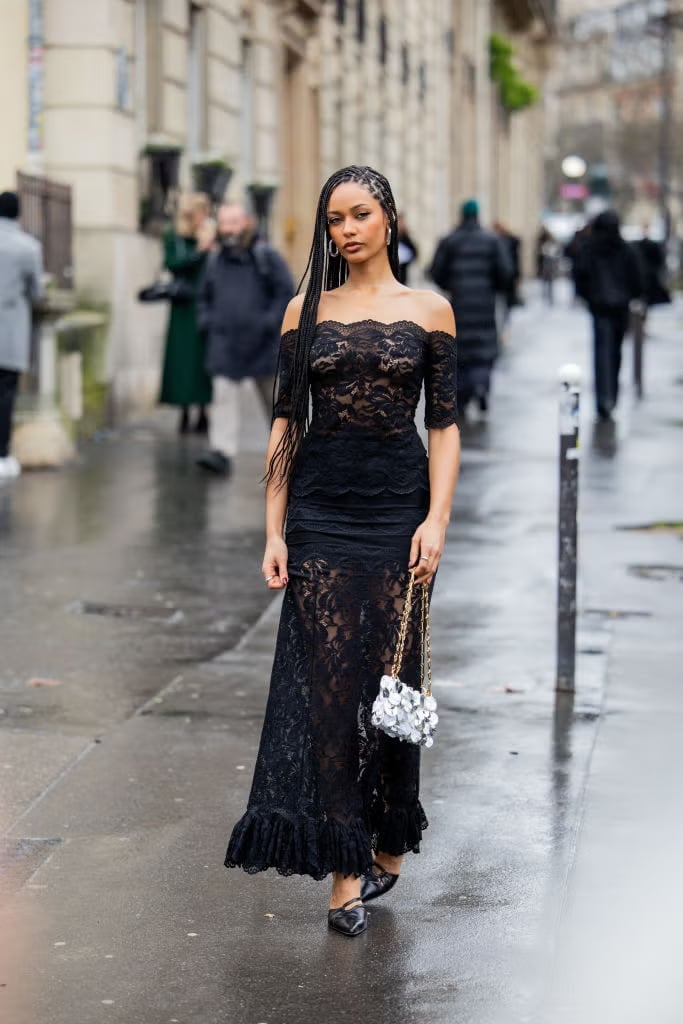 Black Lace Off-the-Shoulder Maxi Dress Black Lace Off-the-Shoulder Maxi Dress — Simple Celebrities Dresses