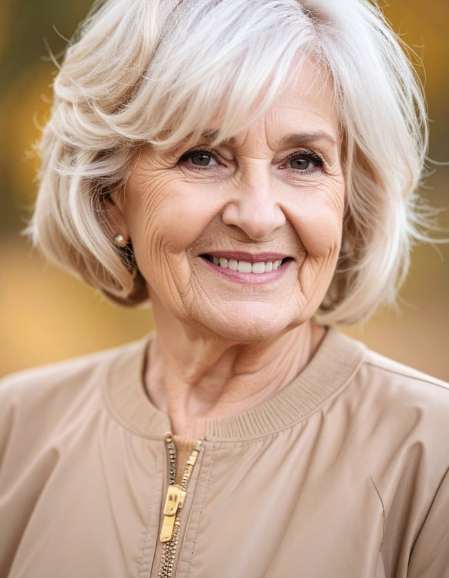 Chin Length Bob With Blunt Bangs Chin Length Bob With Blunt Bangs — Simple Champagne Blonde