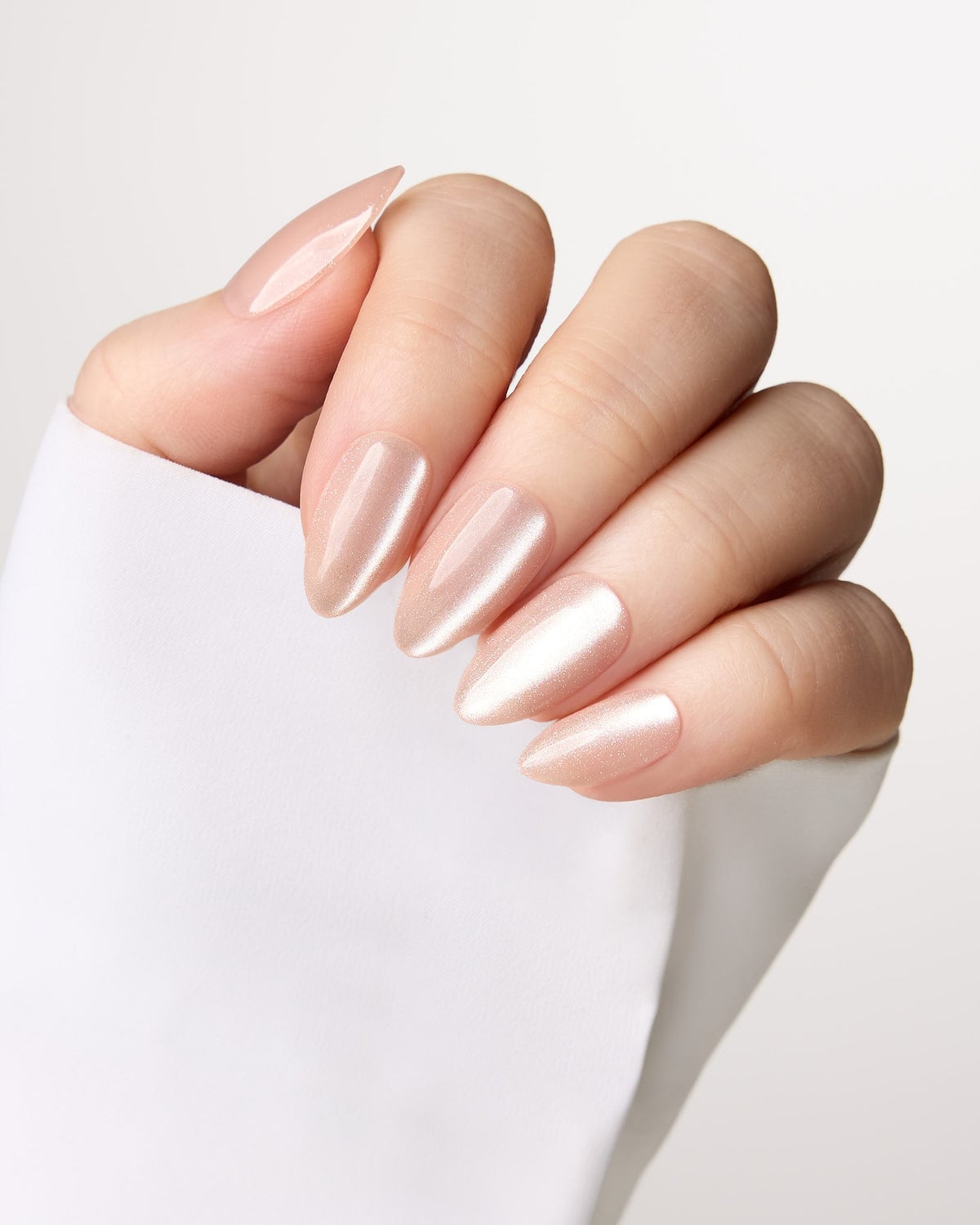 Sheer Pink French Tips with Gold Glitter Almond Nails Sheer Pink French Tips with Gold Glitter Almond Nails — Simple Champagne Nails