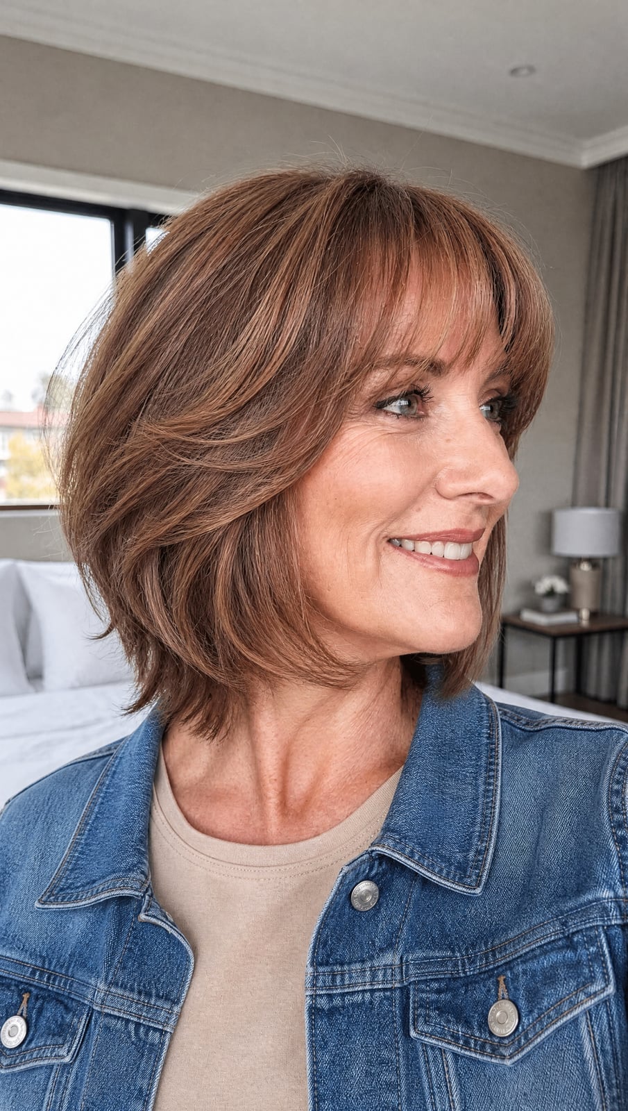 Layered Bob With Smooth Blowout Layered Bob With Smooth Blowout — Simple Chestnut Hair